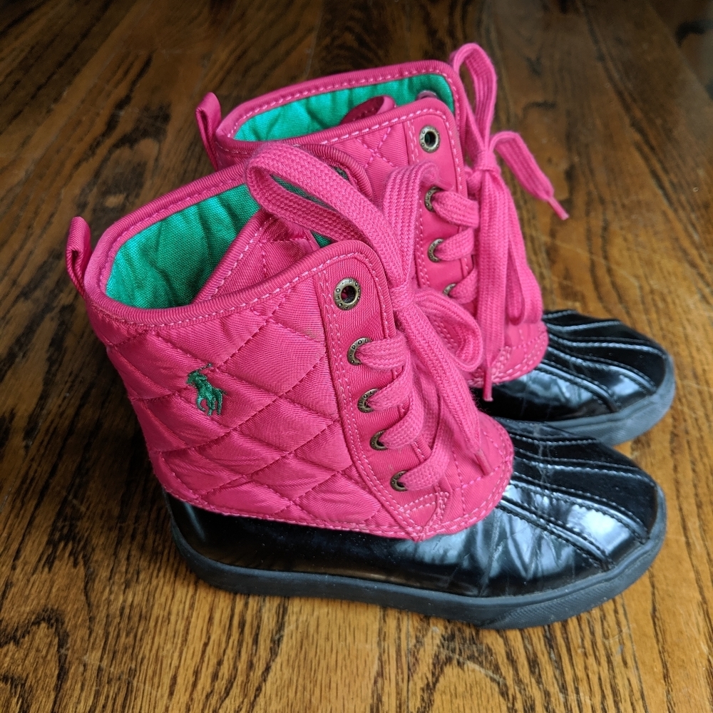 Pink kids duck boots